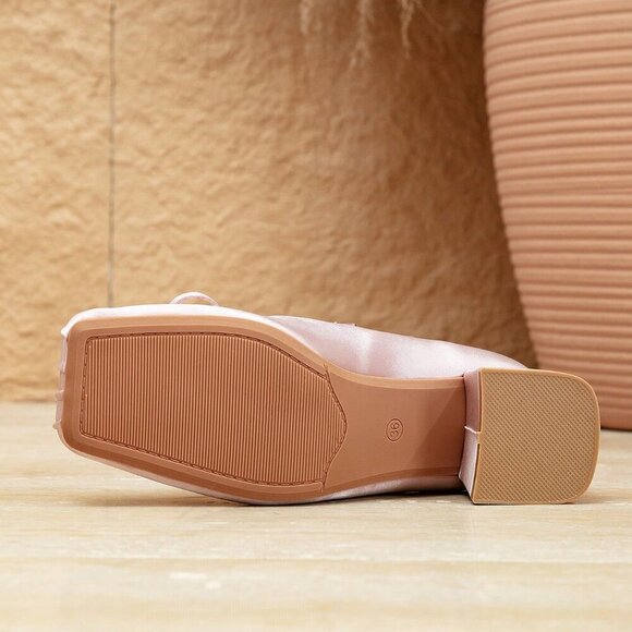 Pink Sexy Women's Mid-Heel Satin Lace-Up Ballerina Shoes - Picture 6 of 6
